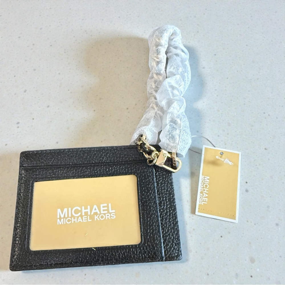 NWT Michael Kors Pebbled Leather Jet Set Charm Black Card Holder Unisex - Picture 2 of 5